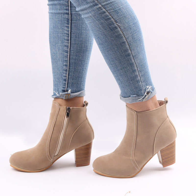 Women's black casual ankle boots with block heel and side zip closure for all-day comfort