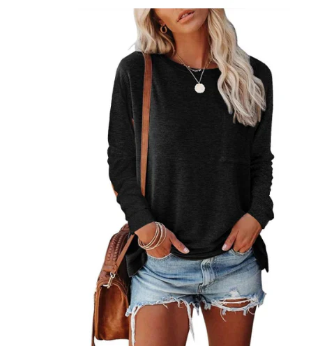 Women's casual long sleeve crew neck top in a straight cut, perfect for everyday versatile styling