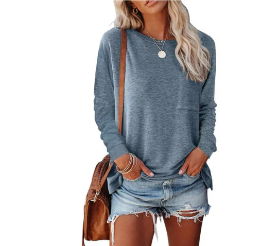 Women's casual crew neck long sleeve top in a straight cut, versatile everyday comfort wear