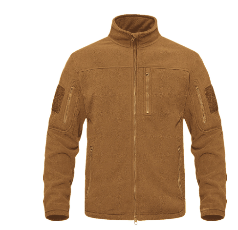 Men's olive tactical jacket with multi-pocket design, insulated for cold weather outdoor adventures