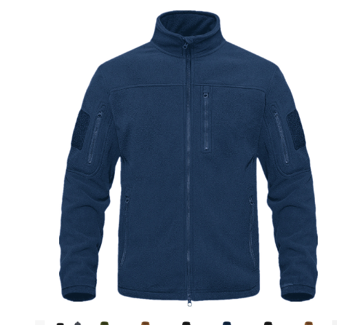 Men's warm tactical jacket in neutral tones, rugged multi-pocket outdoor design with insulated layering