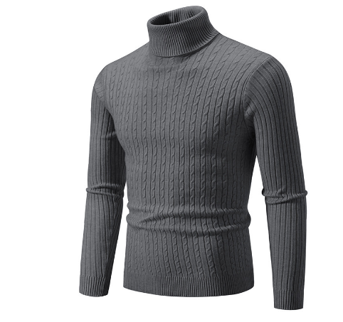 Men's slim fit turtleneck sweater in neutral tone with ribbed texture for casual and semi-formal wear