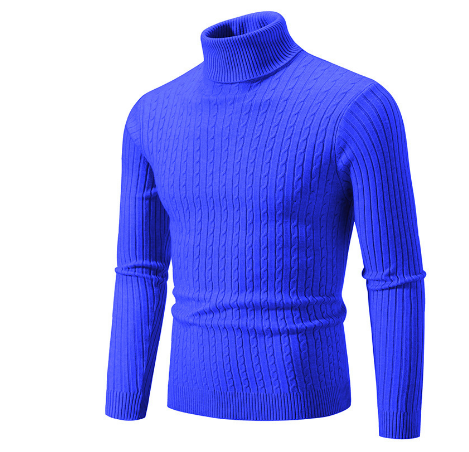 Men's slim fit turtleneck sweater in neutral tone with ribbed texture for casual and semi-formal wear