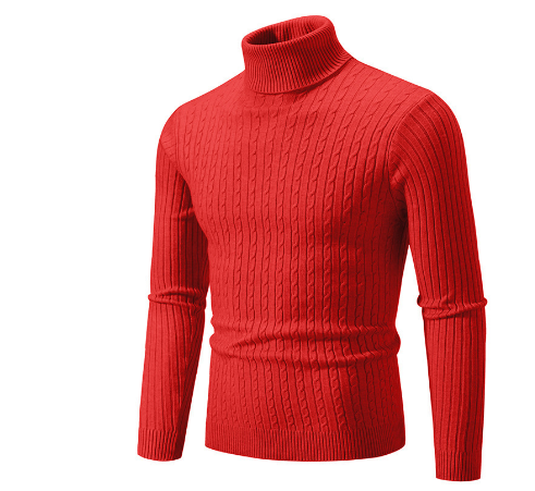 Men's slim fit turtleneck sweater in neutral tone with ribbed texture for casual and semi-formal wear