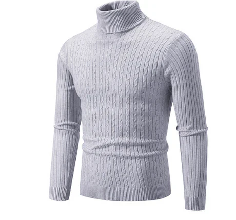 Men's classic knit turtleneck sweater in neutral tone, slim fit with signature high neck for winter warmth
