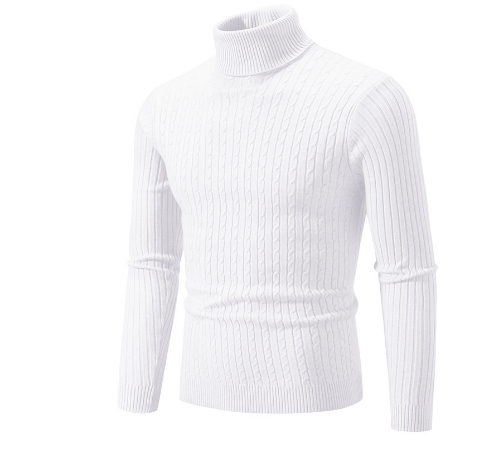 Men's slim fit wool cable knit turtleneck sweater in classic style with ribbed collar by Urbann-Vibe