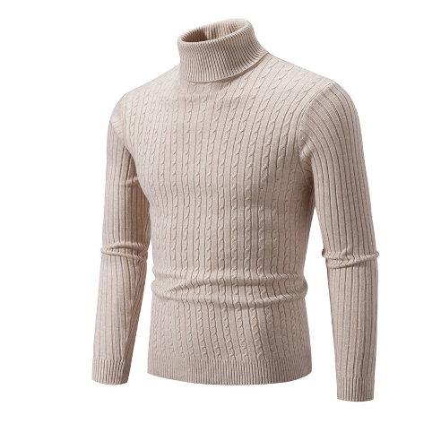 Men's gray turtleneck sweater modern slim fit winter essential with soft comfortable knit fabric