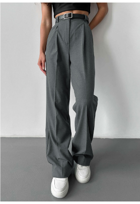 Women's straight cut dress pants with elegant belt detail, comfortable fabric, timeless office workwear style