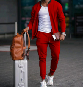 Men's lightweight two-piece tracksuit zip jacket and joggers coordinated casual travel set