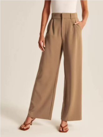 Women's high-waist wide-leg tailored pants with structured waistband for elongated office-ready silhouette