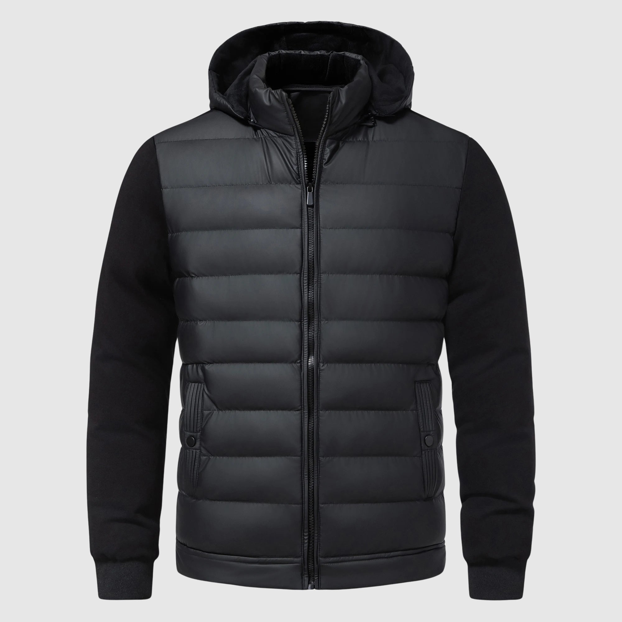 Men's quilted hooded jacket with zipper front, ribbed cuffs, regular fit for casual winter layering