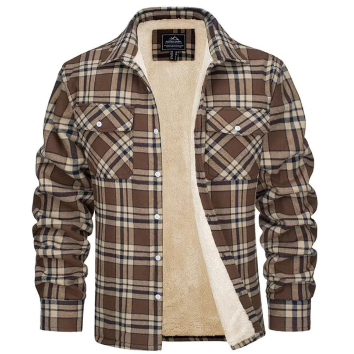 Men's checkered fleece jacket warm slim winter layer with classic pattern in neutral tones