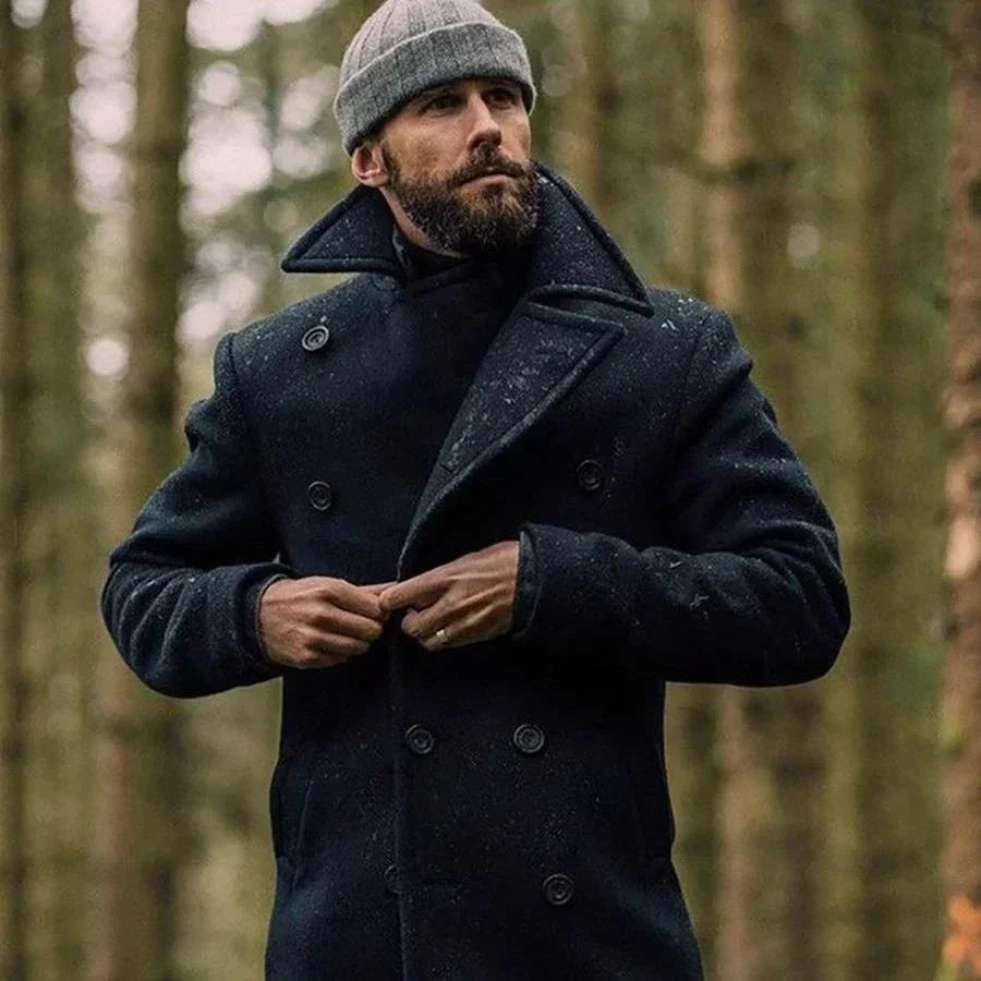 Reinold men's wool winter coat charcoal tailored fit formal business overcoat premium warmth
