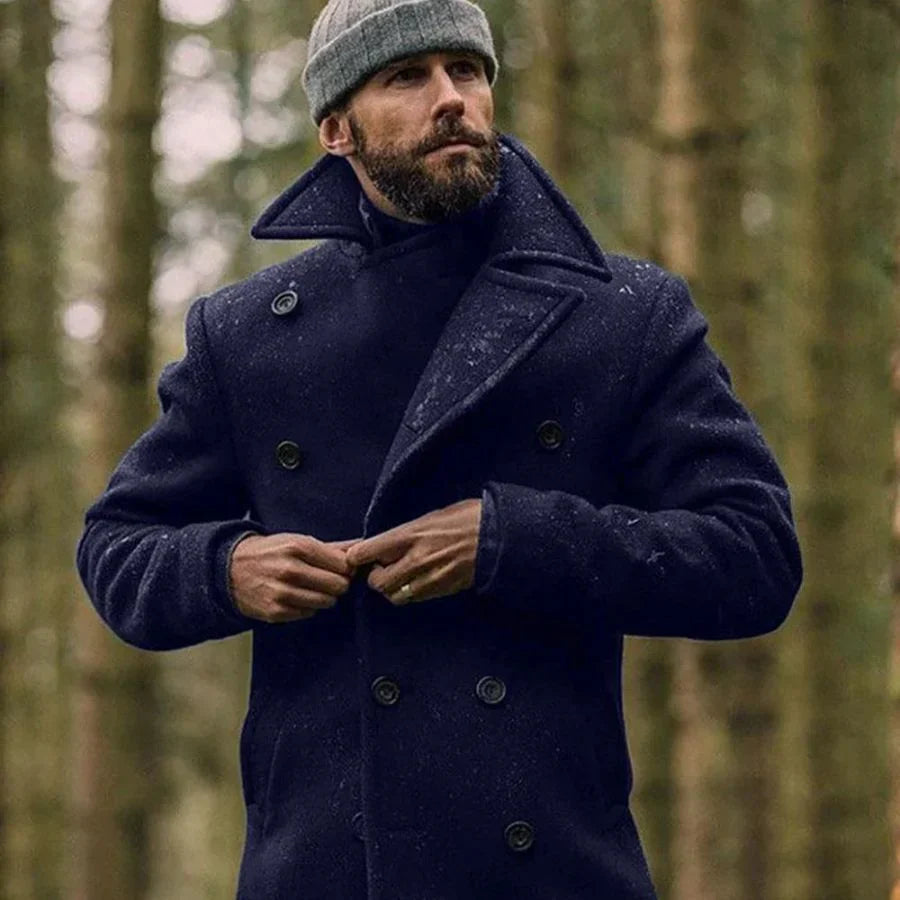 Reinold men's wool winter coat charcoal slim fit double-breasted formal business style