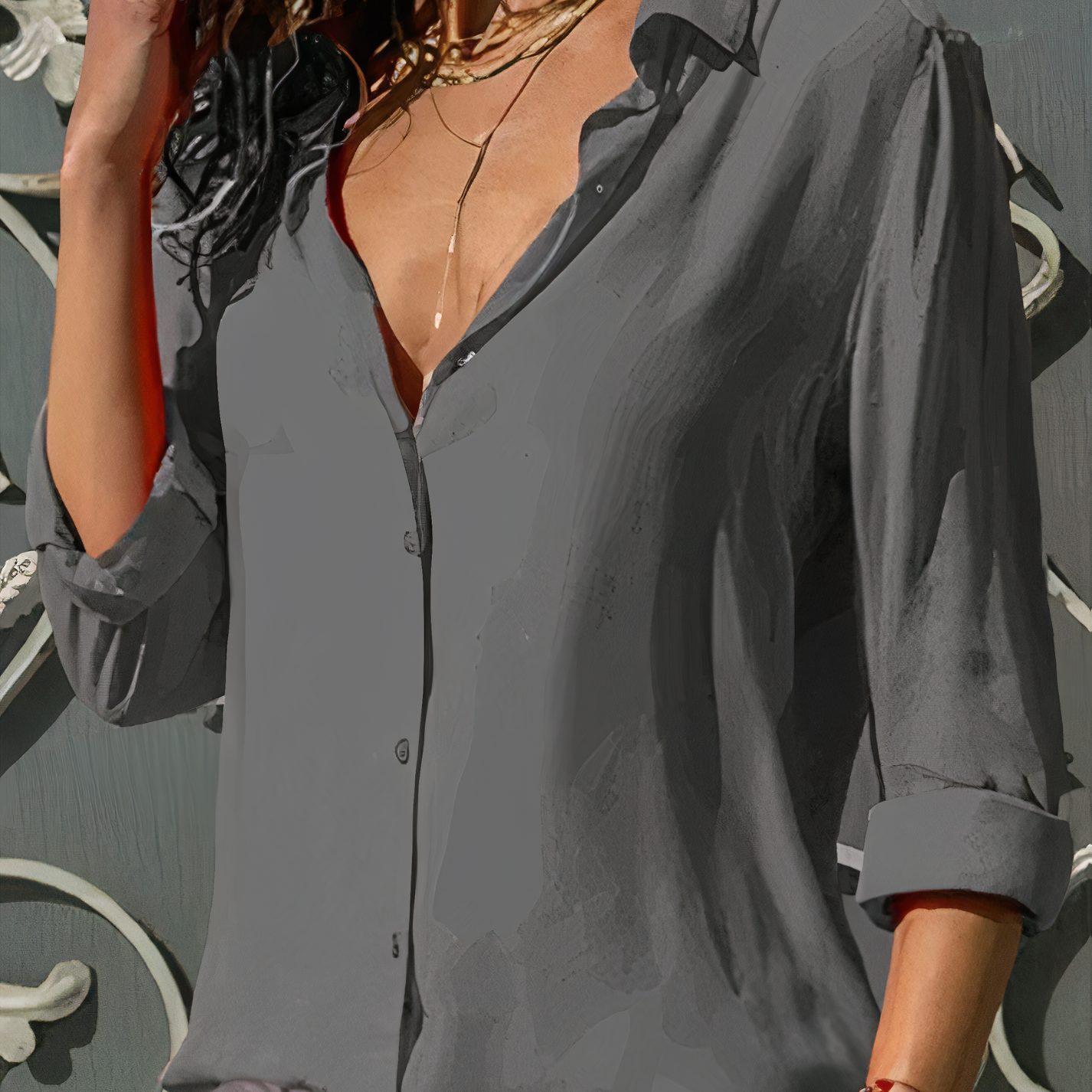 Women's elegant chiffon blouse lightweight flowy silhouette in classic hue for office and casual chic