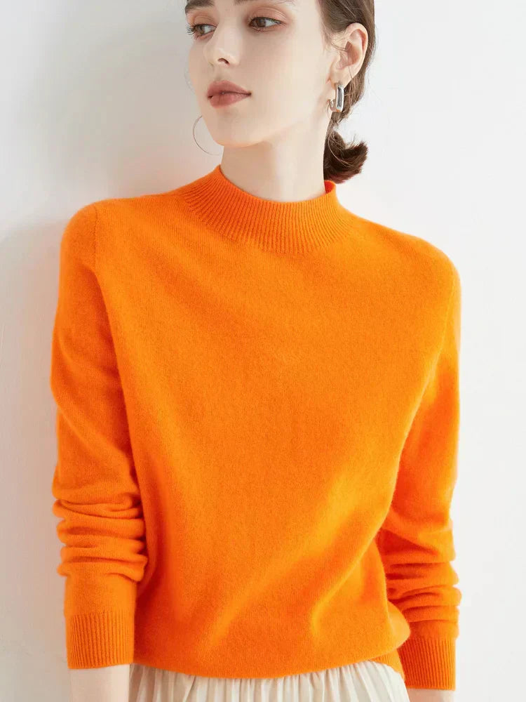 Elegant women's cream knit sweater with timeless silhouette for office and cozy evenings