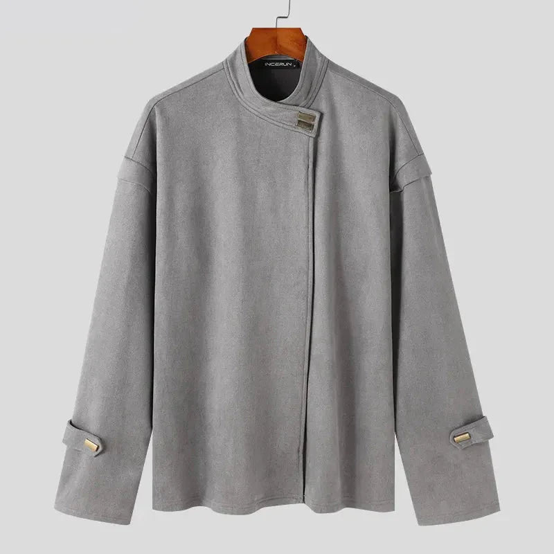 Rafael stand collar jacket premium soft-touch fabric asymmetrical closure modern professional outerwear