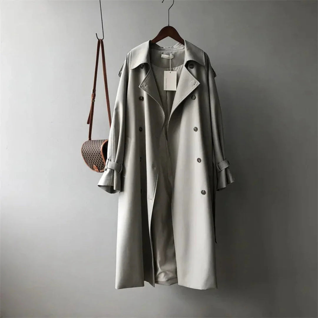 Rafaela women beige double-breasted trench coat with adjustable belt and water-repellent finish