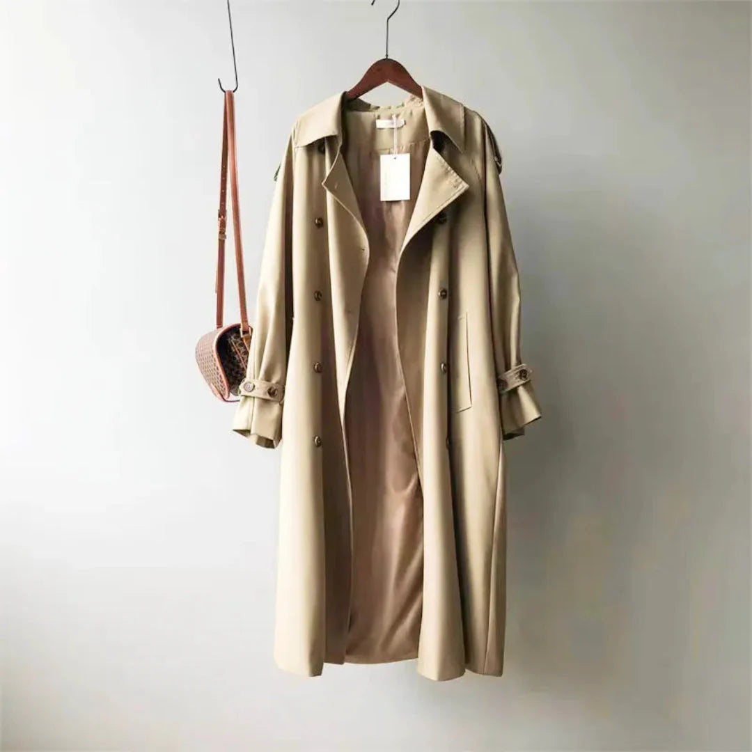 Rafaela women beige double-breasted trench coat with adjustable belt and water-repellent finish