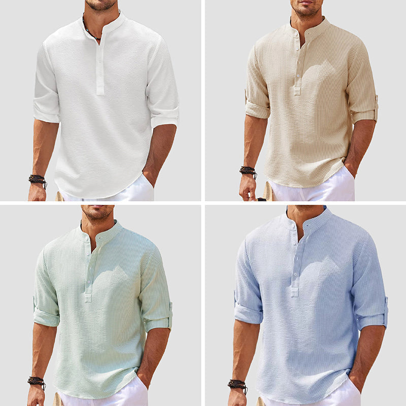 Men's relaxed fit waffle texture henley shirt casual style breathable everyday comfort