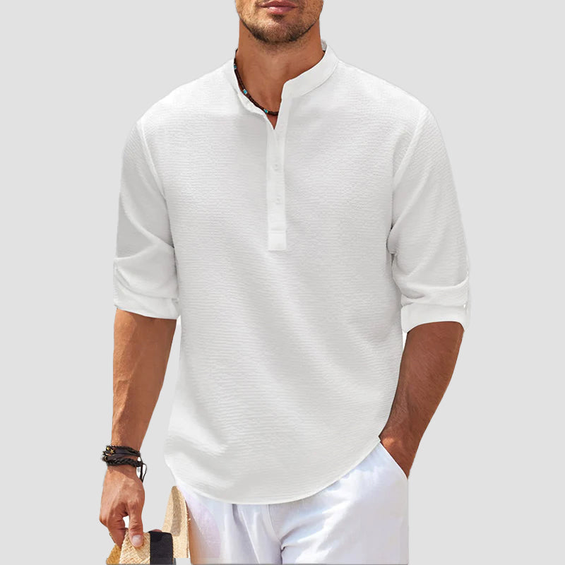 Men's waffle texture henley shirt relaxed fit casual long sleeve with button placket