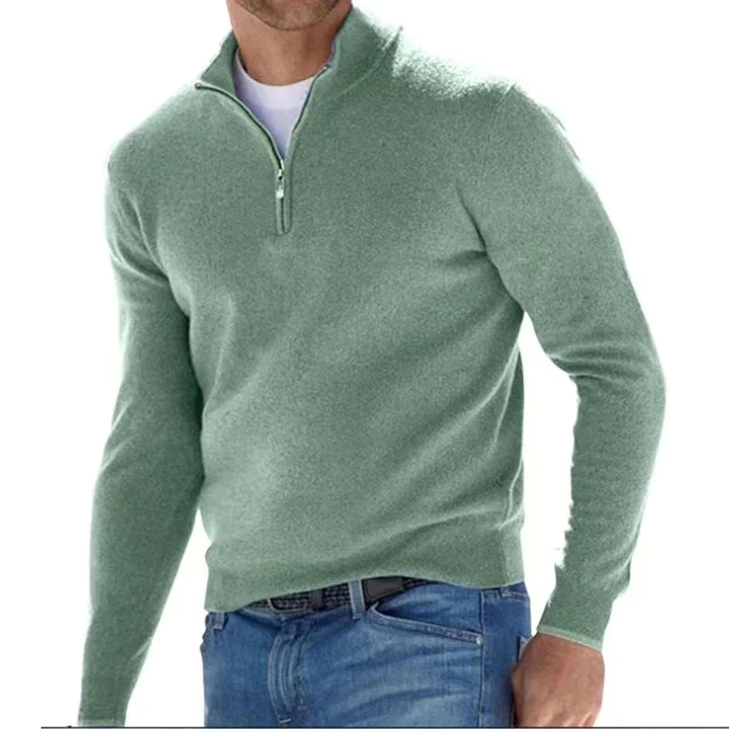 Men's lightweight zip pullover stand-up collar long-sleeve casual layer in neutral tone