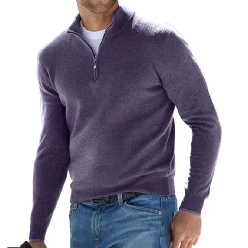 Men's lightweight zip pullover stand-up collar long-sleeve casual layer in versatile neutral tone