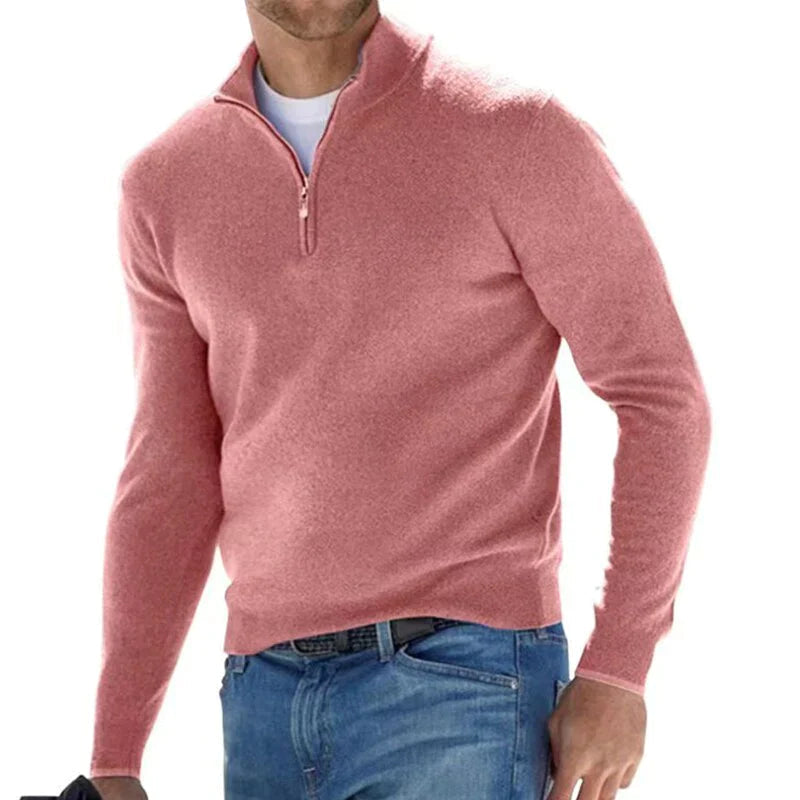 Men's lightweight zip pullover gray stand-up collar long-sleeve casual layering top