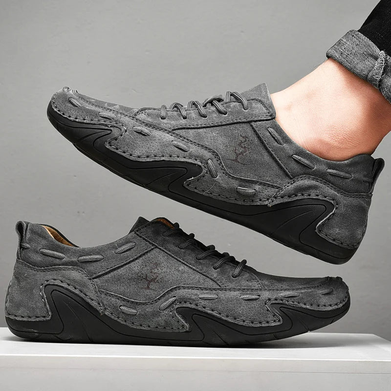Men's genuine suede leather sneakers raw-stitch detailing cushioned comfort flexible grip casual style