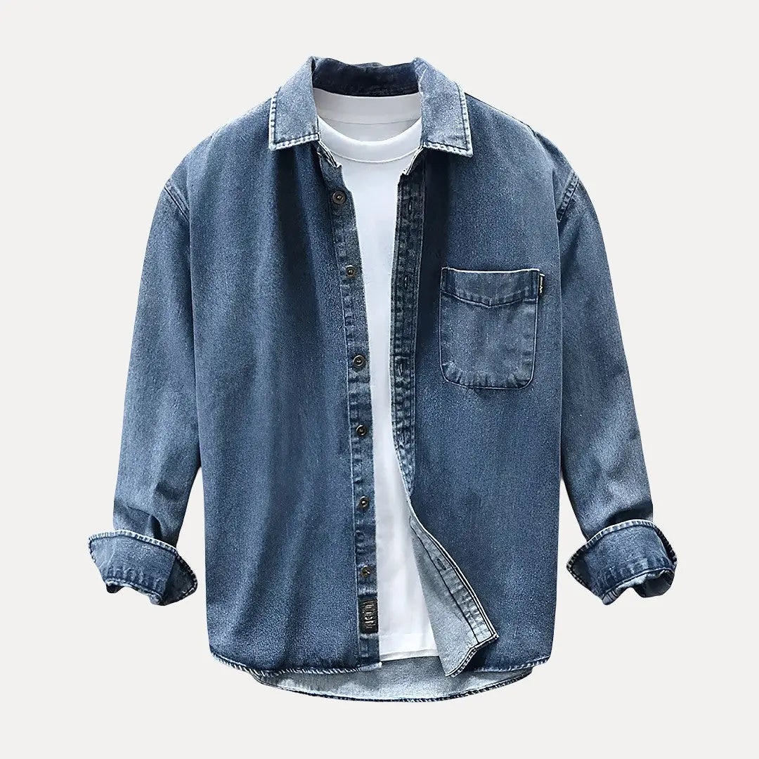 Men's blue ranger denim jacket rugged fit reinforced seams handcrafted tailoring easy layering