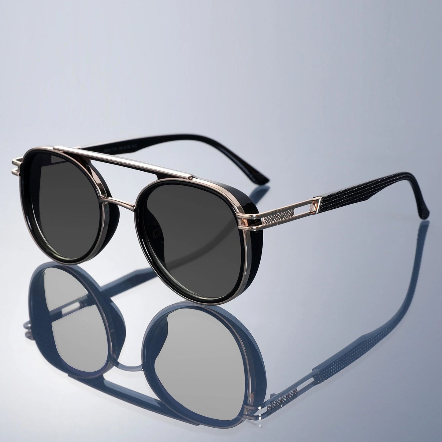 Round sunglasses textured metal frame double bridge lightweight urban style city dwellers bold refined