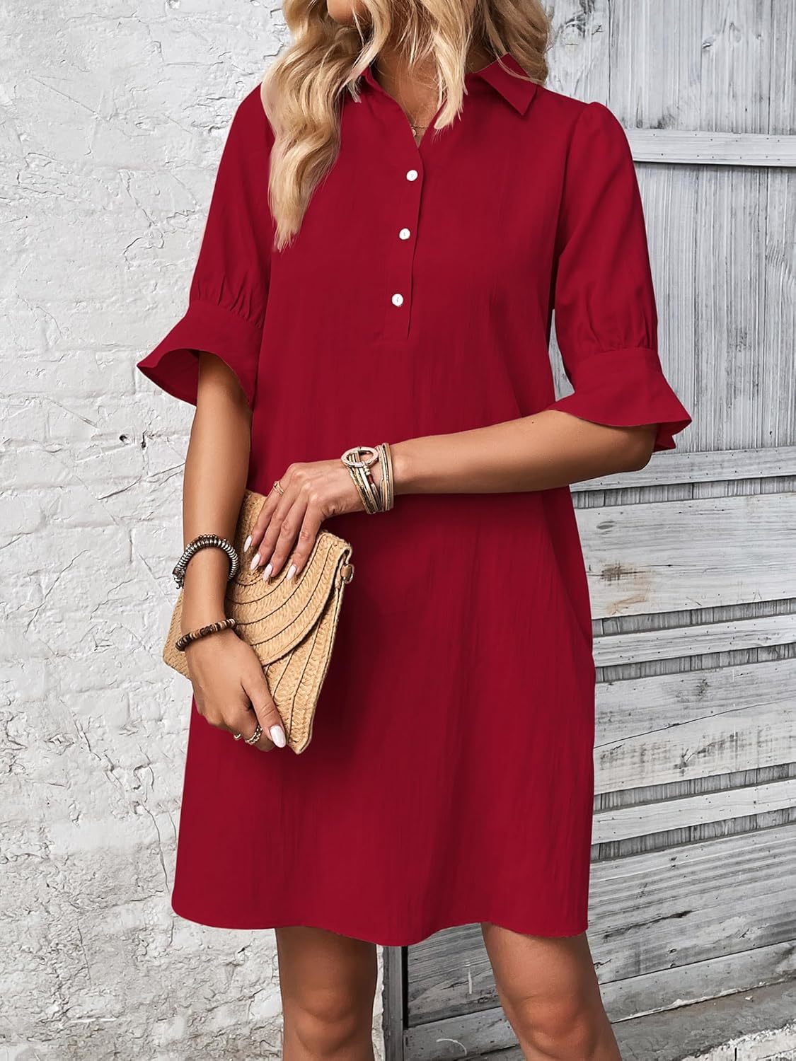 Harper | Women's Button-Down Shirt Dress 3/4 Sleeve Knee Length