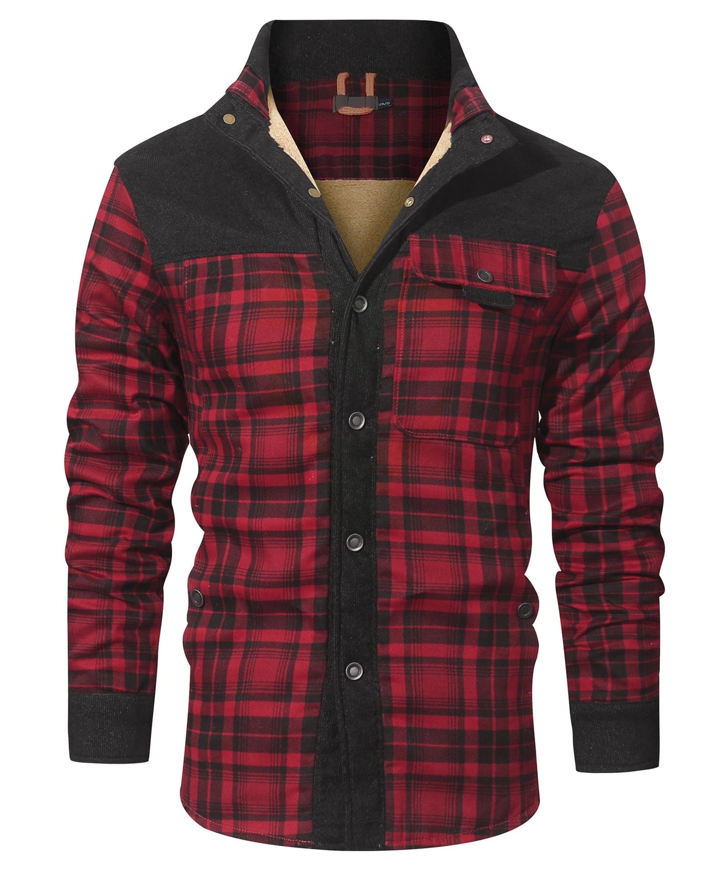 Men's checkered winter jacket with button closure and warm inner lining, classic outdoor style