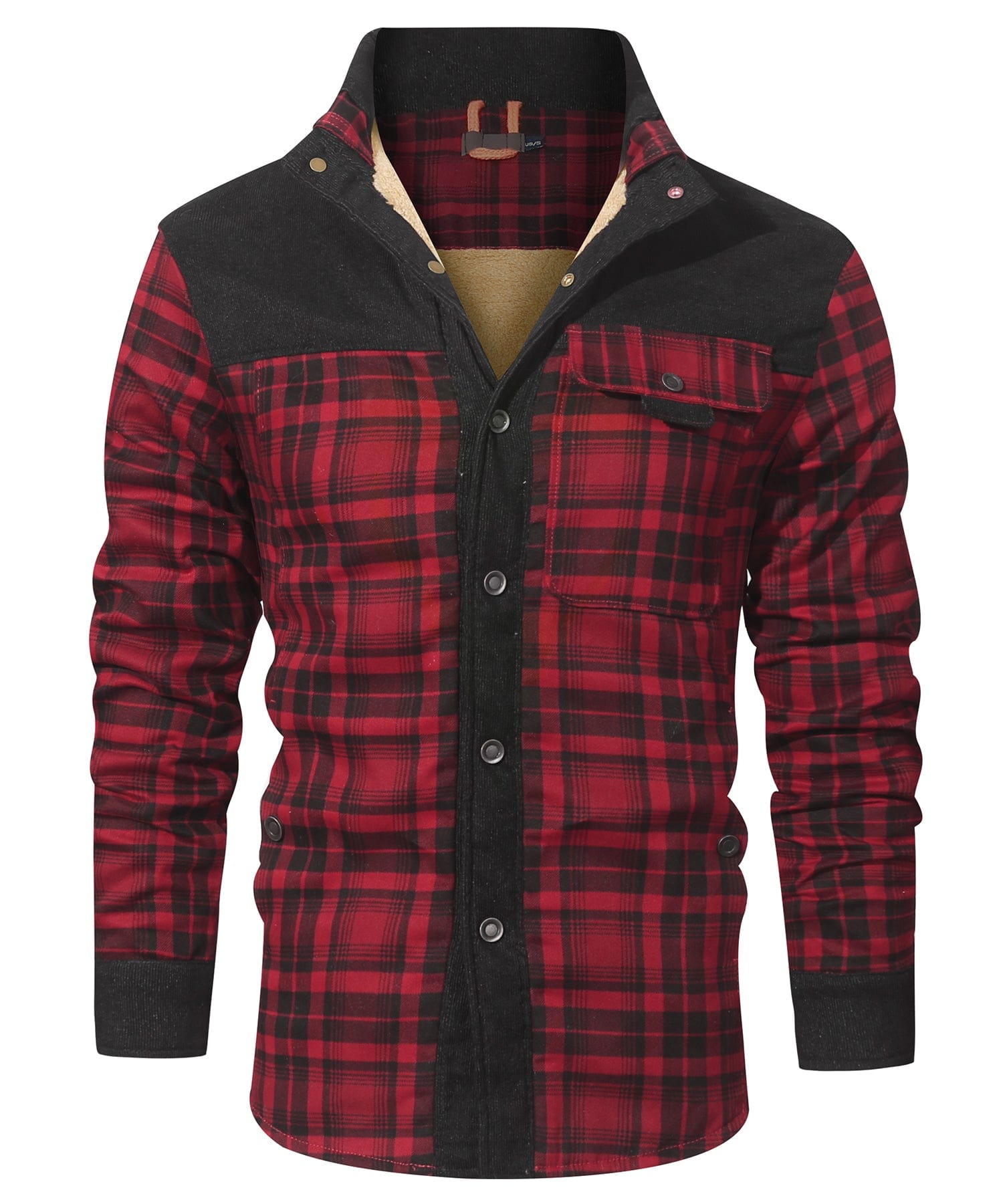 Men's checkered winter jacket with button closure and warm inner lining, classic outdoor style