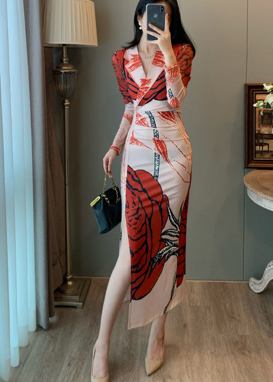 Robe portefeuille en tulle imprimé rouge, ouverture sur le côté, été - Urbann-Vibe