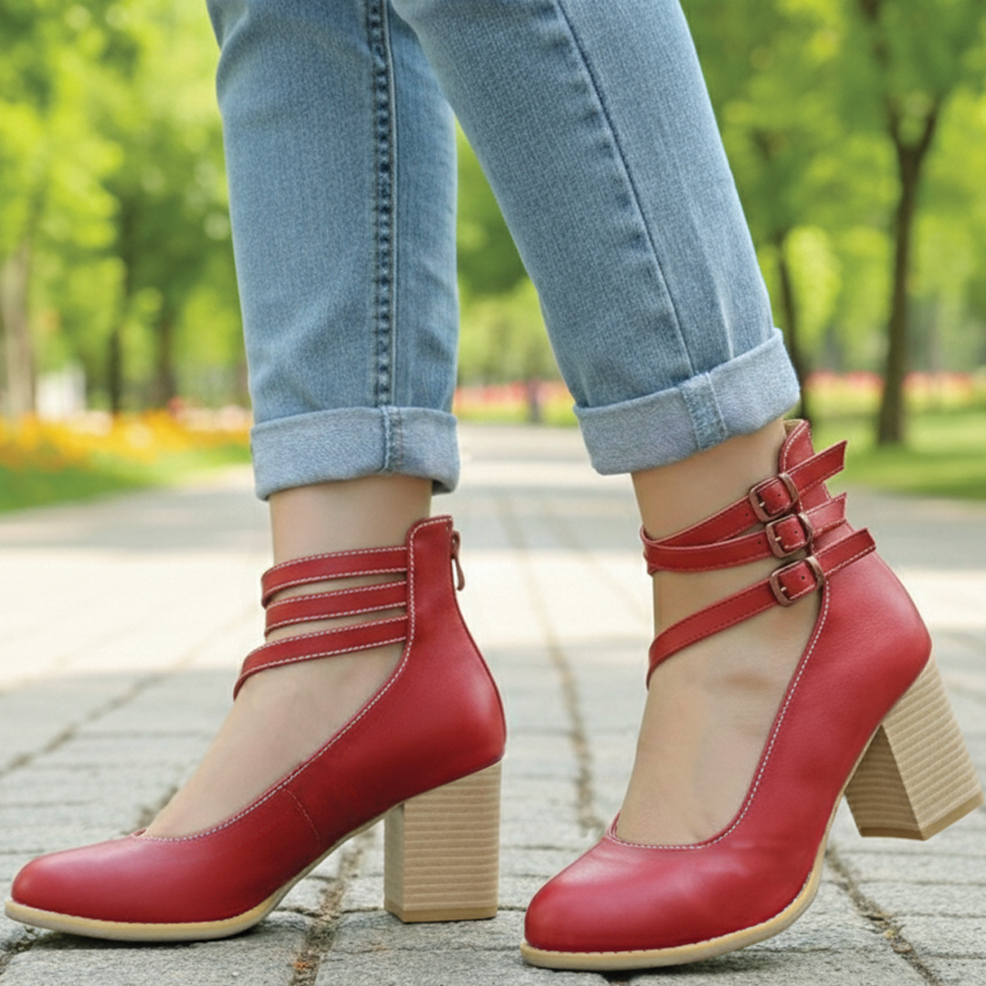Black vegan leather ankle shoes block heel round toe back zip polished everyday style