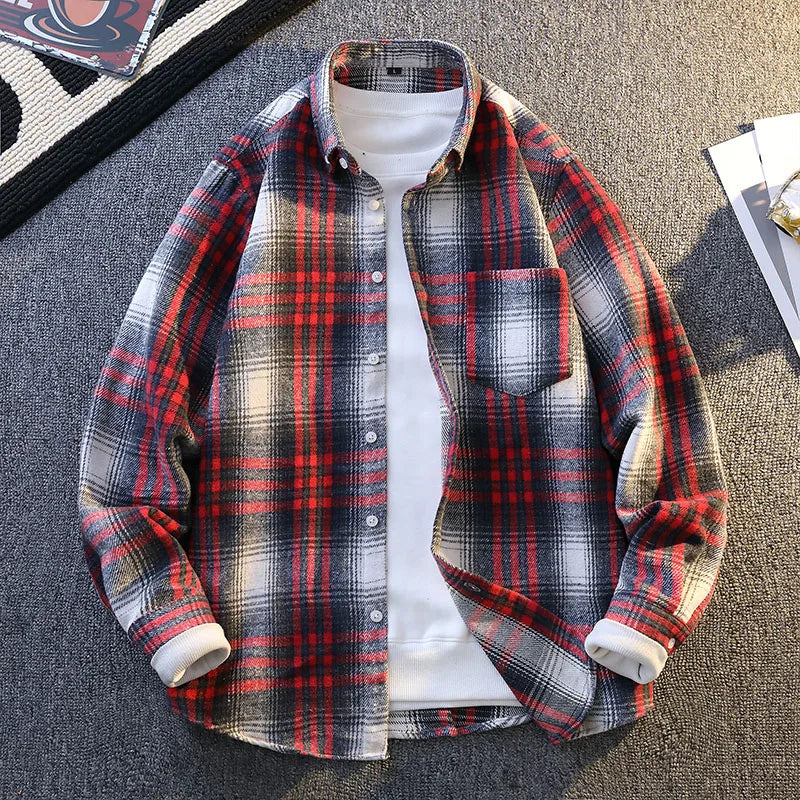 Men's Hudson plaid flannel shirt ultra-soft mid-weight brushed finish fleece-lined cuffs casual layer