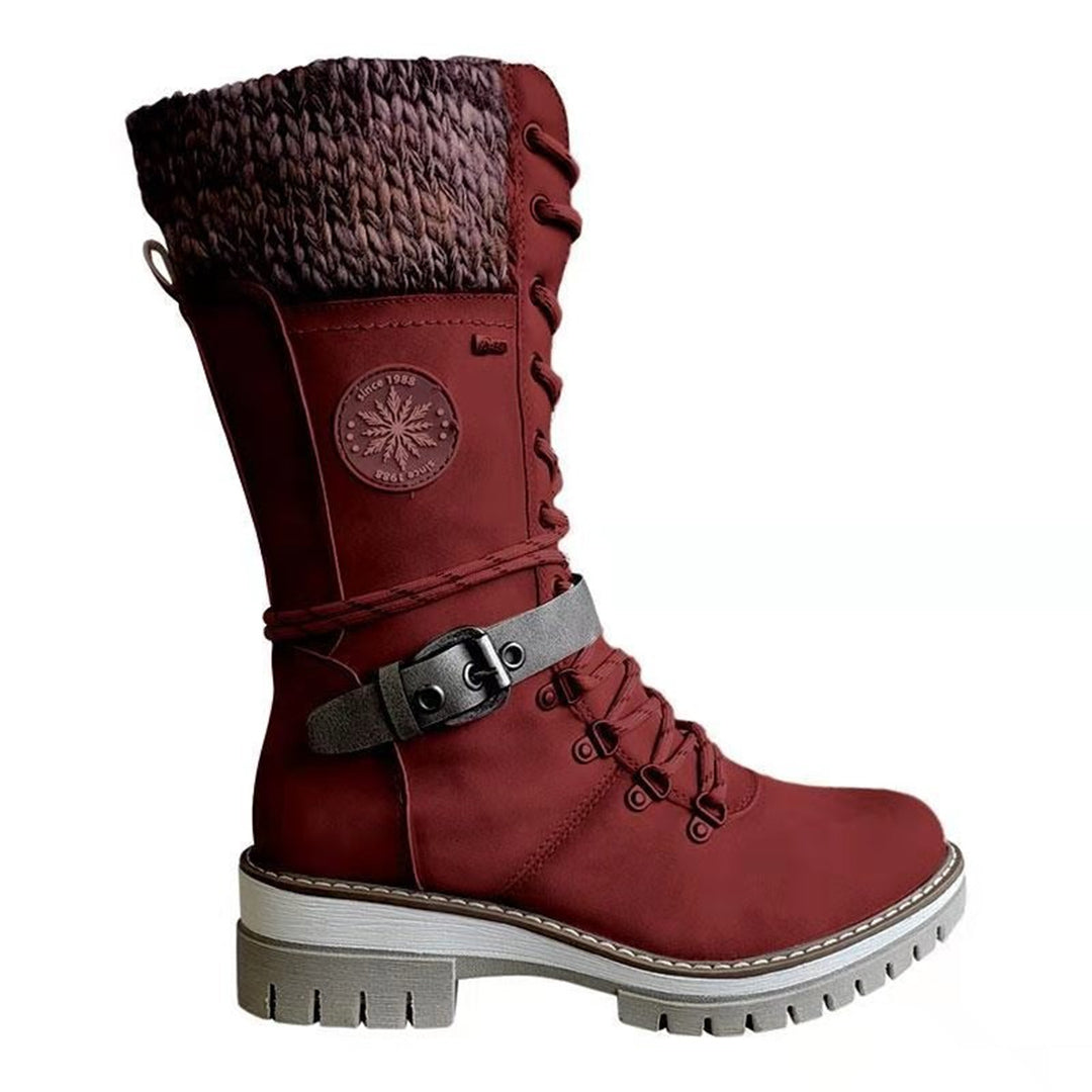 Women's tall lace-up winter boots with knit cuff, side zip closure, rugged style for cold weather
