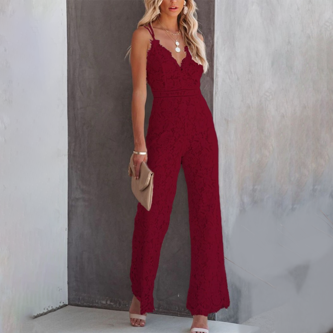 Women's elegant lace jumpsuit V-neck thin straps tailored waist festive sophisticated look