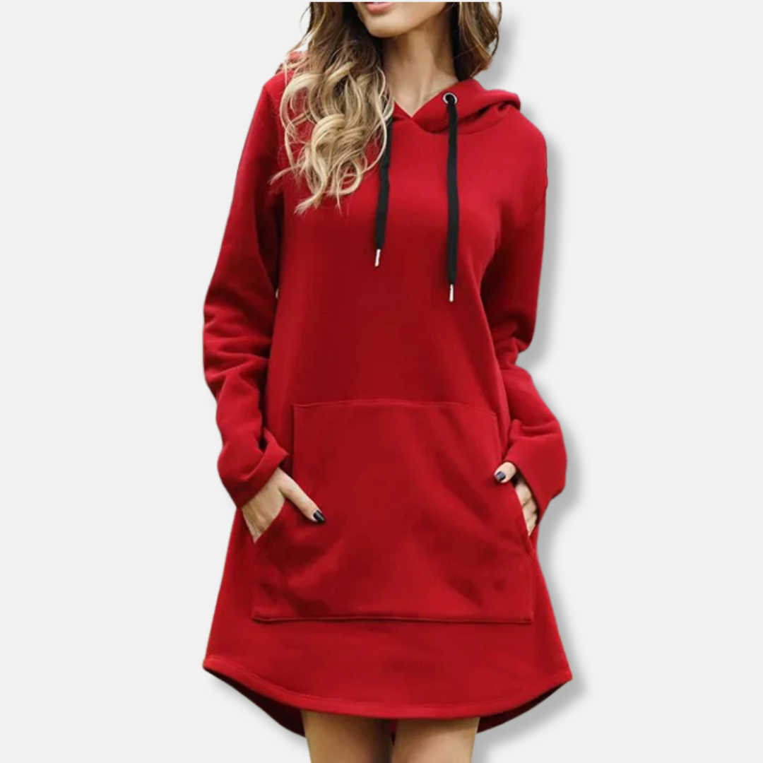 Women's relaxed fit hoodie dress in cotton blend with front pocket for everyday comfort