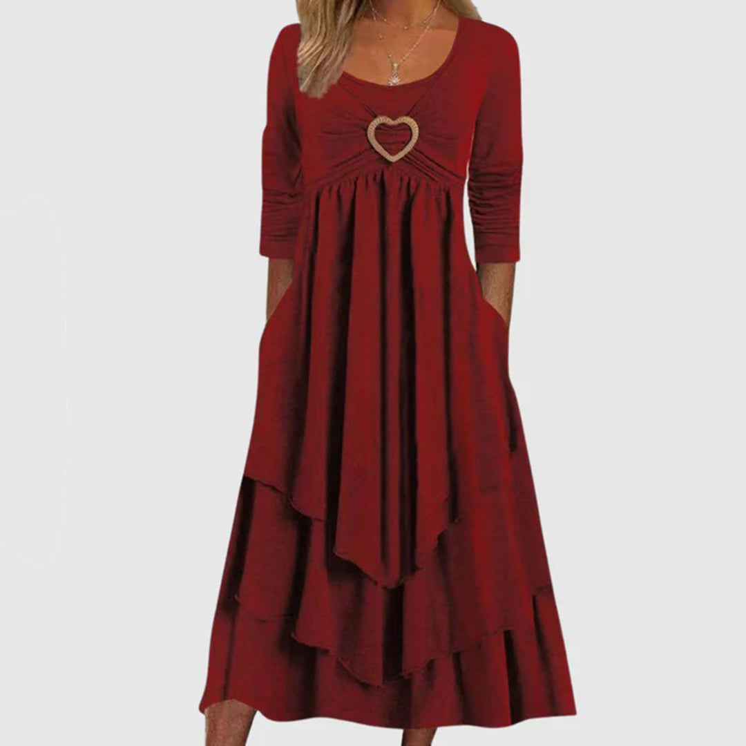 Women's layered maxi dress sweetheart neckline relaxed fit jersey-knit tiered silhouette everyday wear