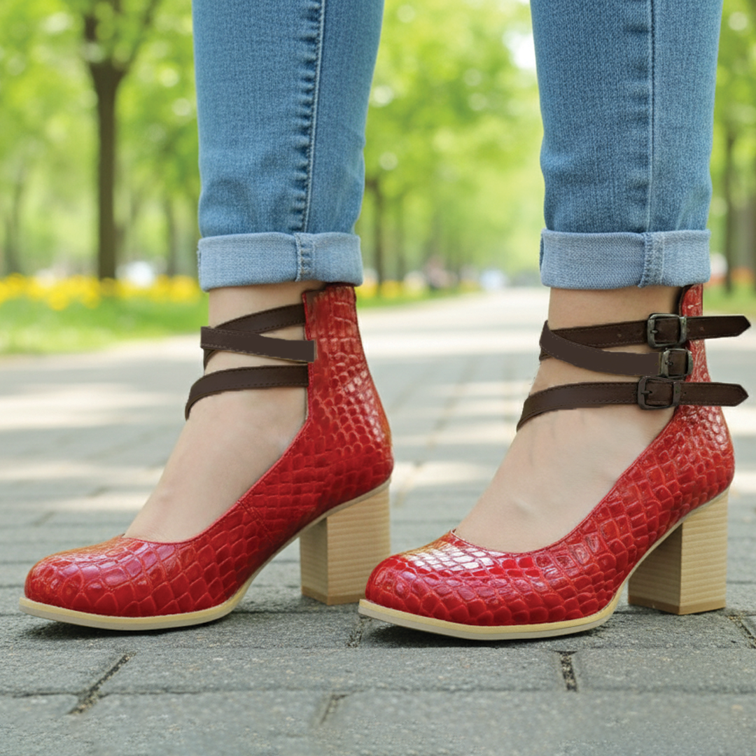 Black vegan leather ankle shoes block heel round toe back zip polished everyday style