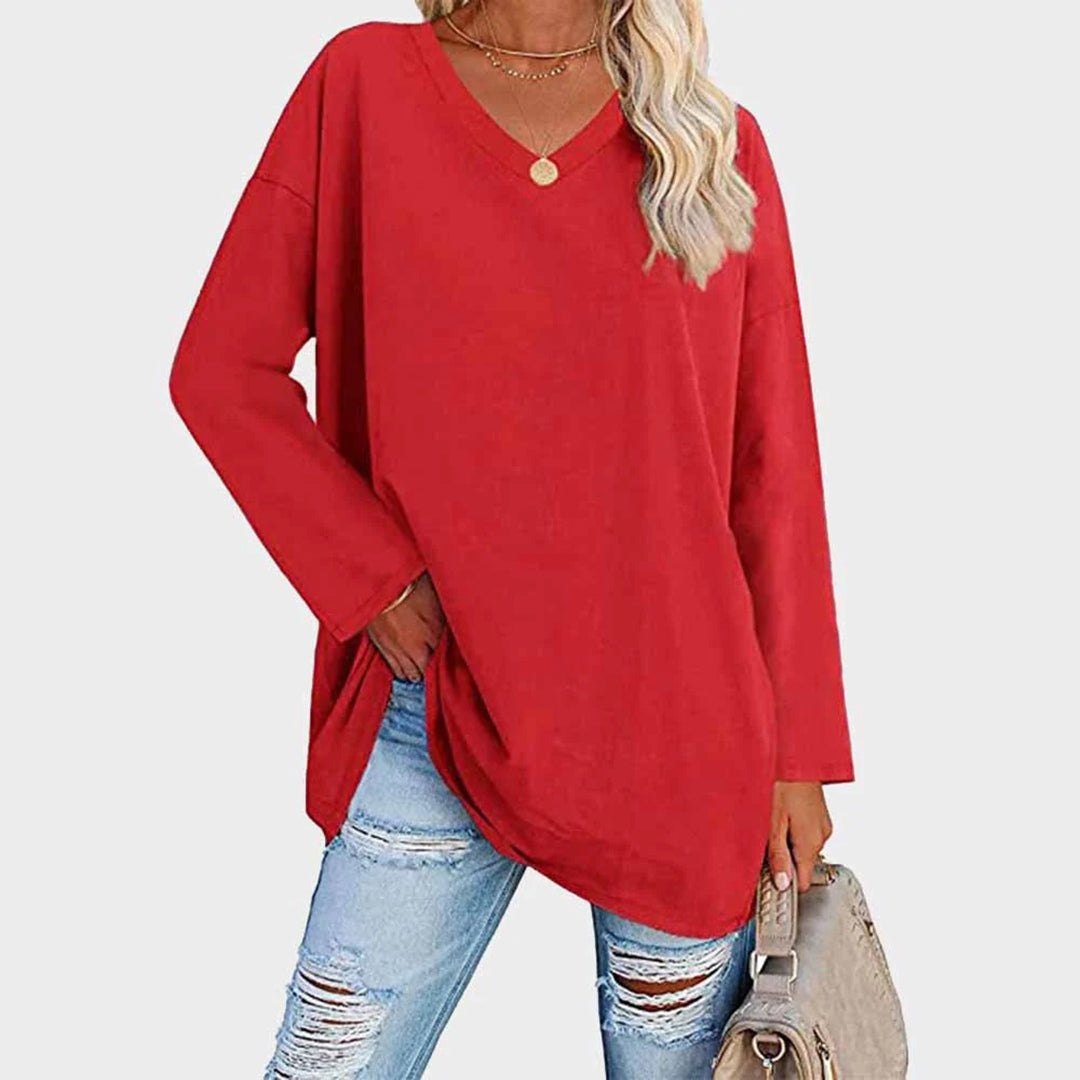 Addison women's casual loose fit long sleeve top with V-neck in relaxed silhouette for everyday style