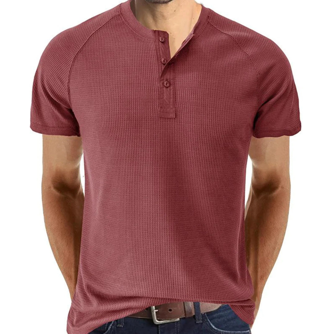 Men's slim-fit Henley T-shirt soft knit short sleeve casual urban style breathable fabric
