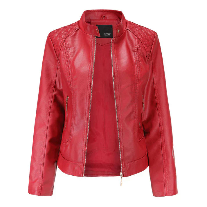 Black unisex leather jacket timeless silhouette with premium durable finish and modern elegant design