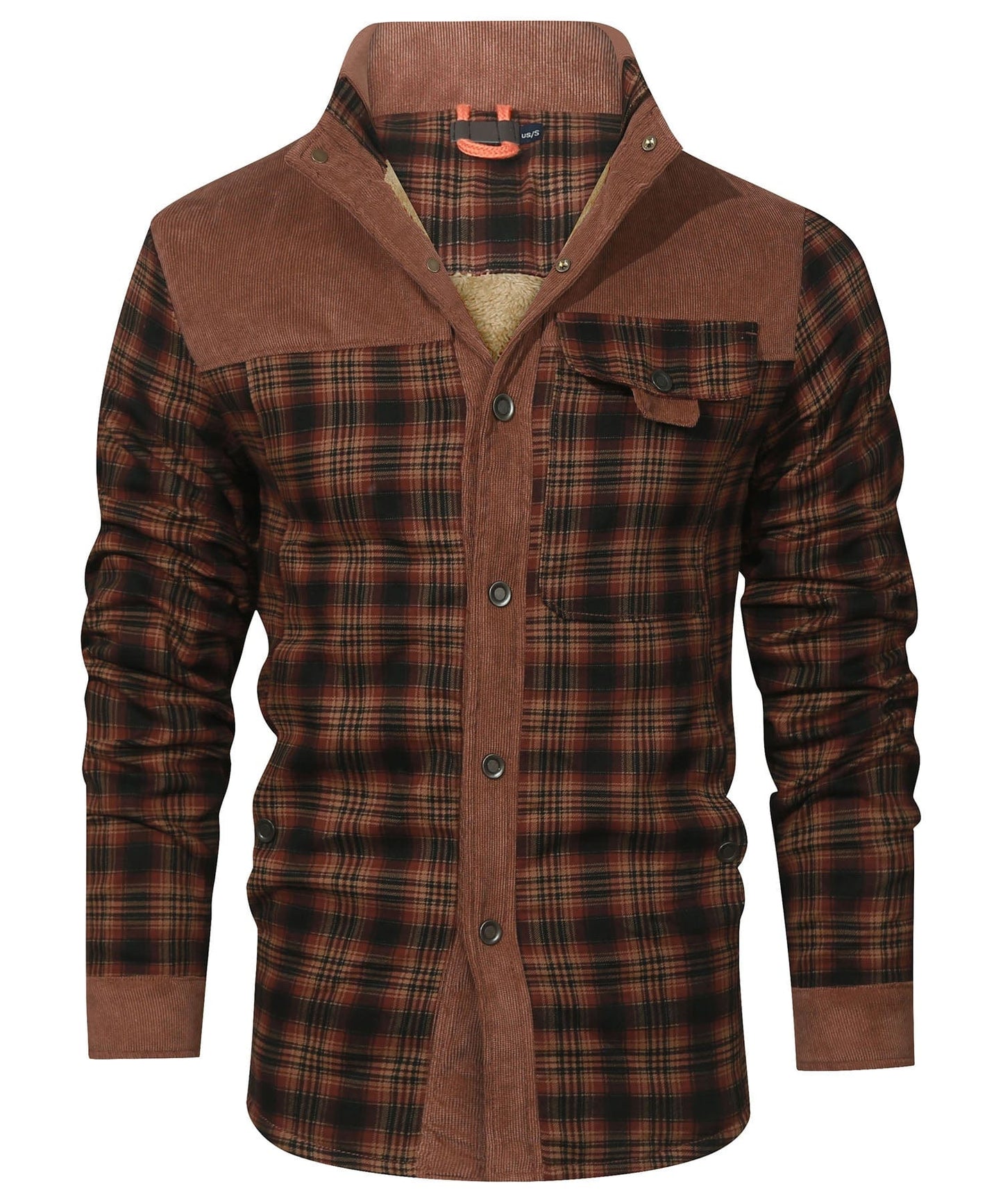 Men's checkered winter jacket with button closure and warm inner lining, classic outdoor style