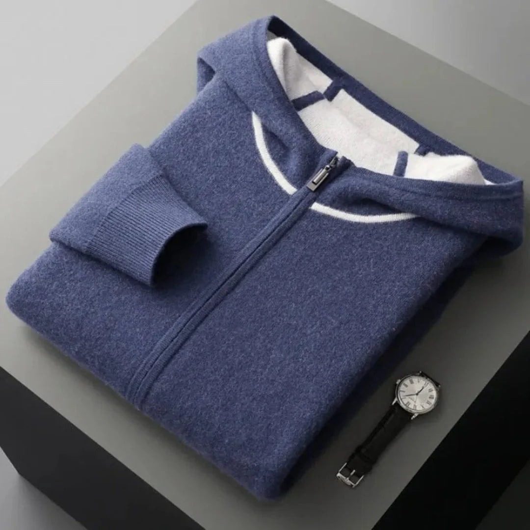 Reece gray cashmere hooded full-zip sweater lightweight breathable 100% cashmere everyday layer