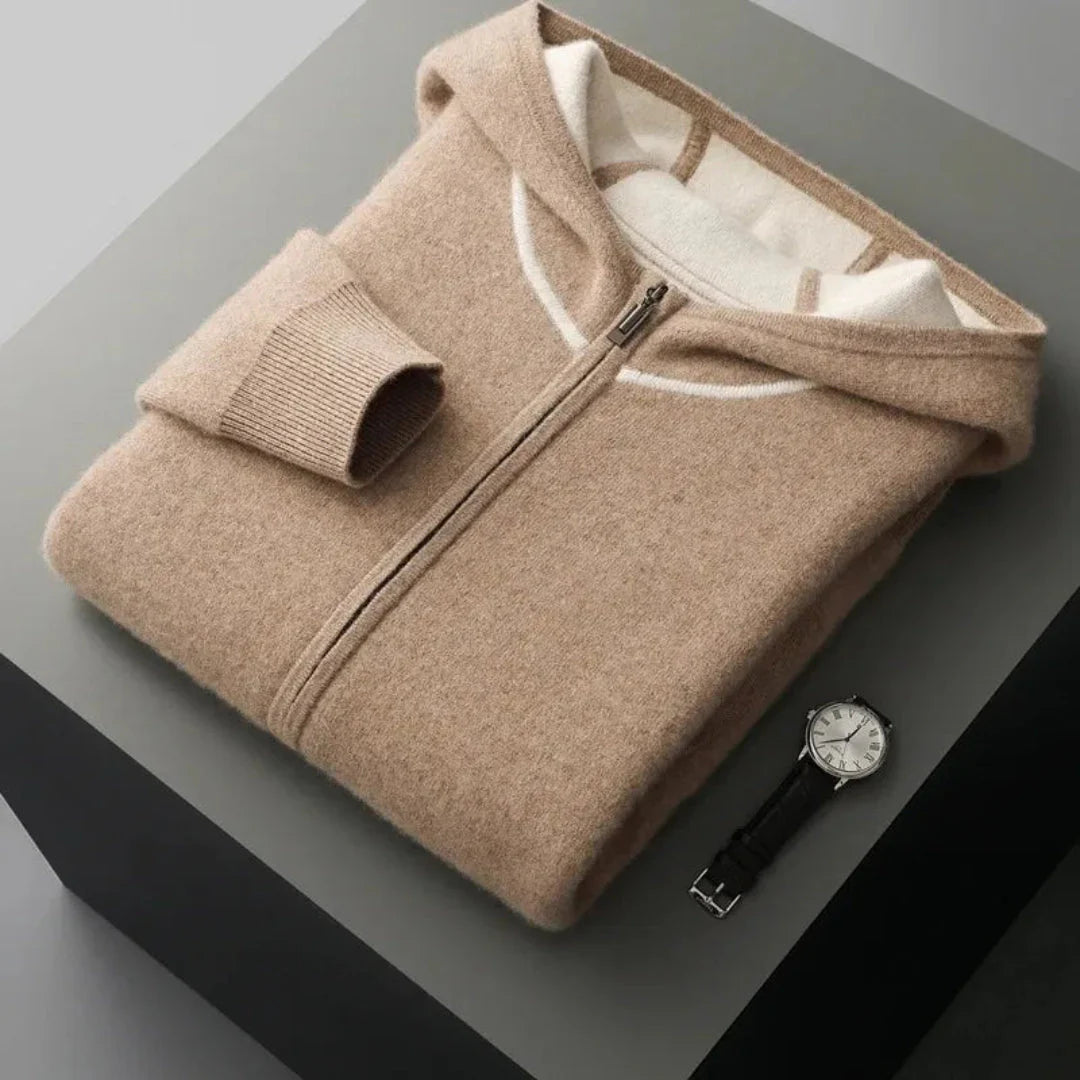 Reece ivory cashmere hooded full-zip sweater lightweight 100% cashmere everyday layering essential