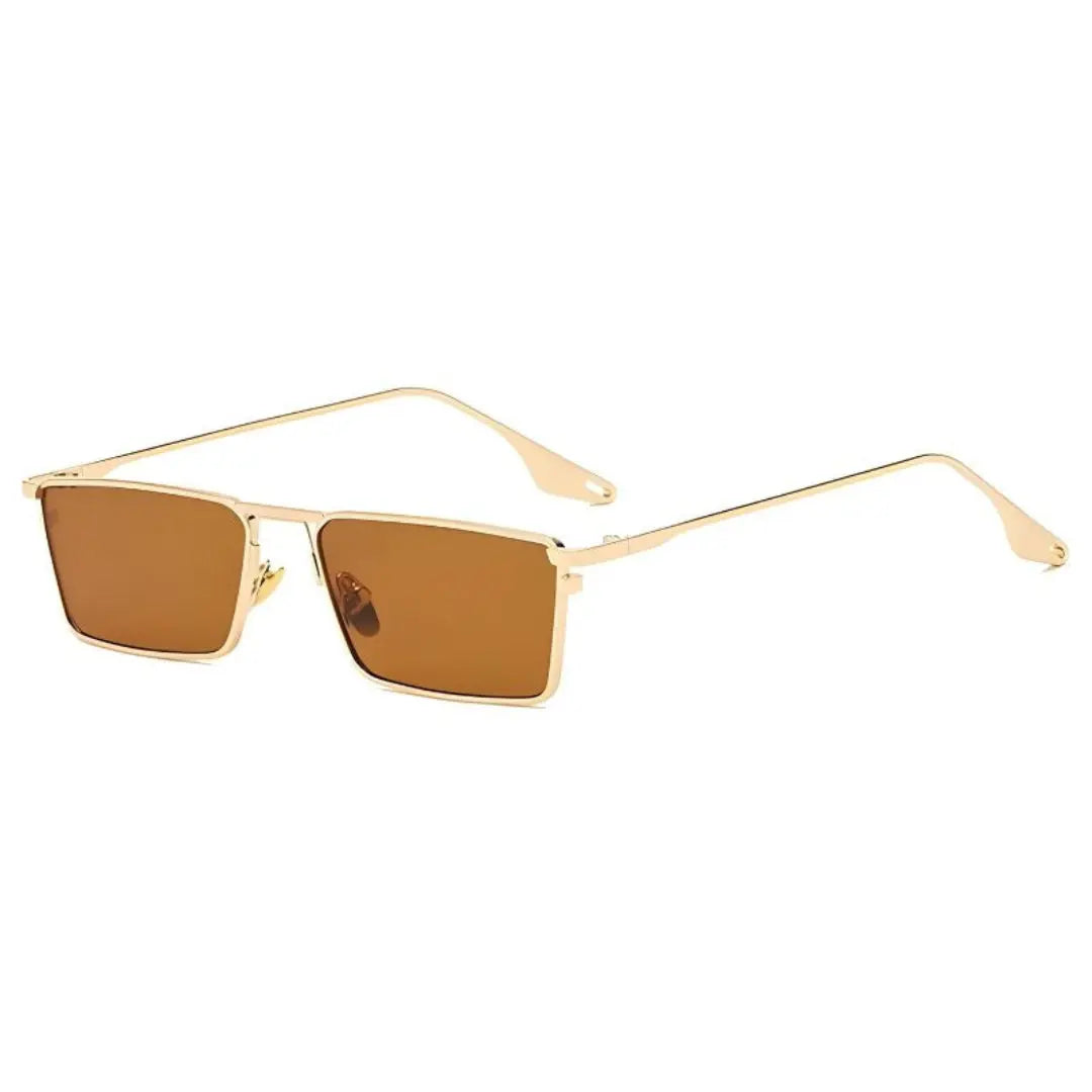 Bold square sunglasses gold-tone metal frame UV400 protection rectangular everyday unisex eyewear