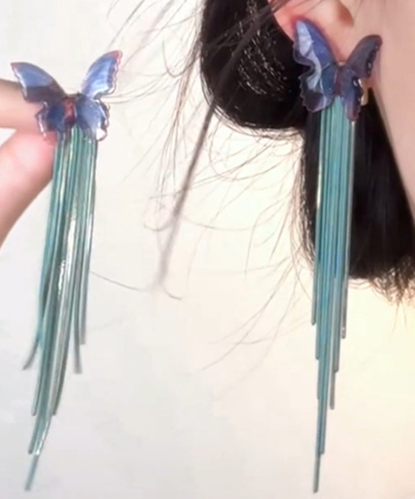 Boucles d'oreilles pendantes à pampilles et chaîne papillon en perles acryliques vertes - Urbann-Vibe